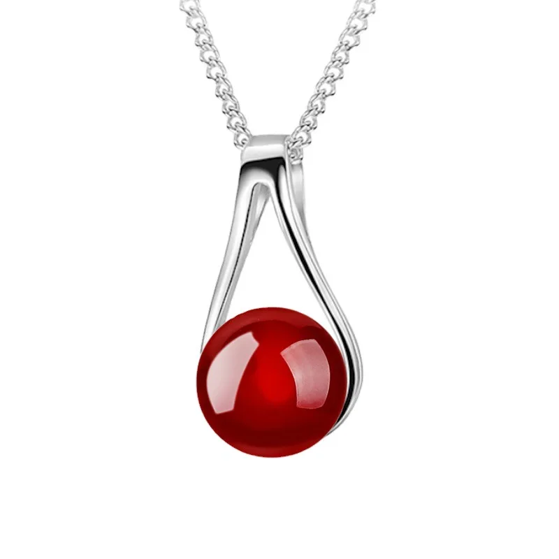 

Ожерелье из стерлингового серебра 925 пробы, черный, красный агат, кулон, женская мода, простой подарок на день рождения, годовщину свадьбы, ювелирное изделие