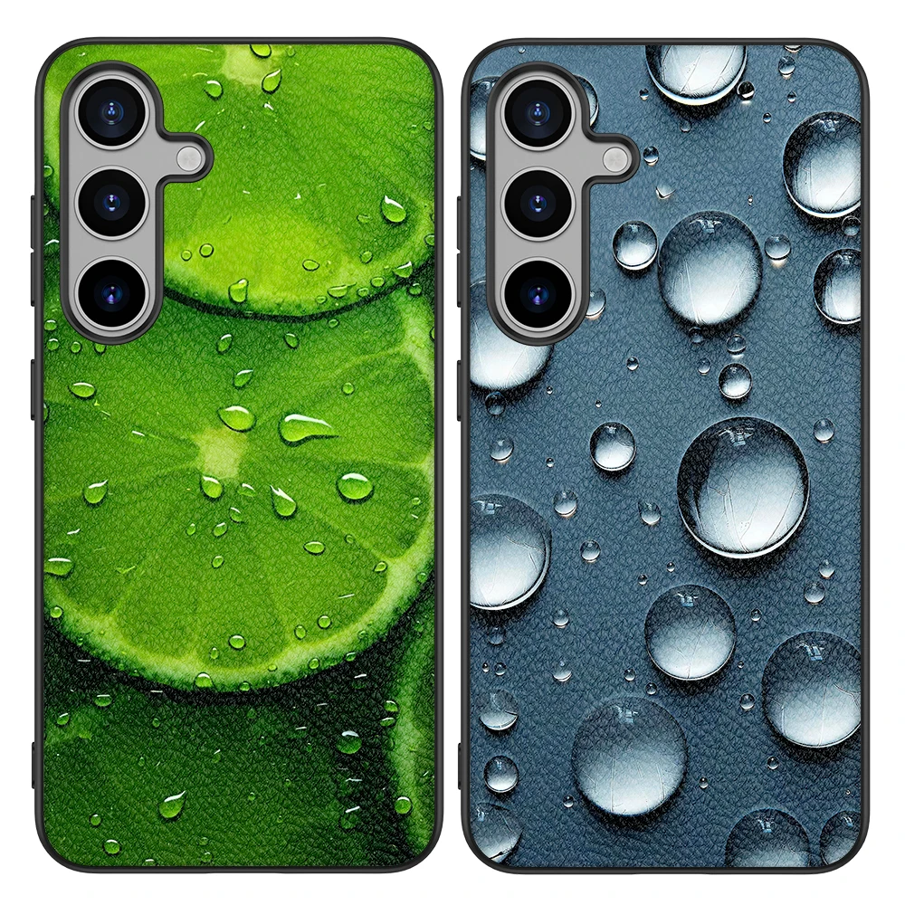 Back Cover Leather Case for Samsung Galaxy S20 S21 S22 S23 S24 Plus Ultra FE Fan Edition 5G with Fruit Water Drop Image Printed