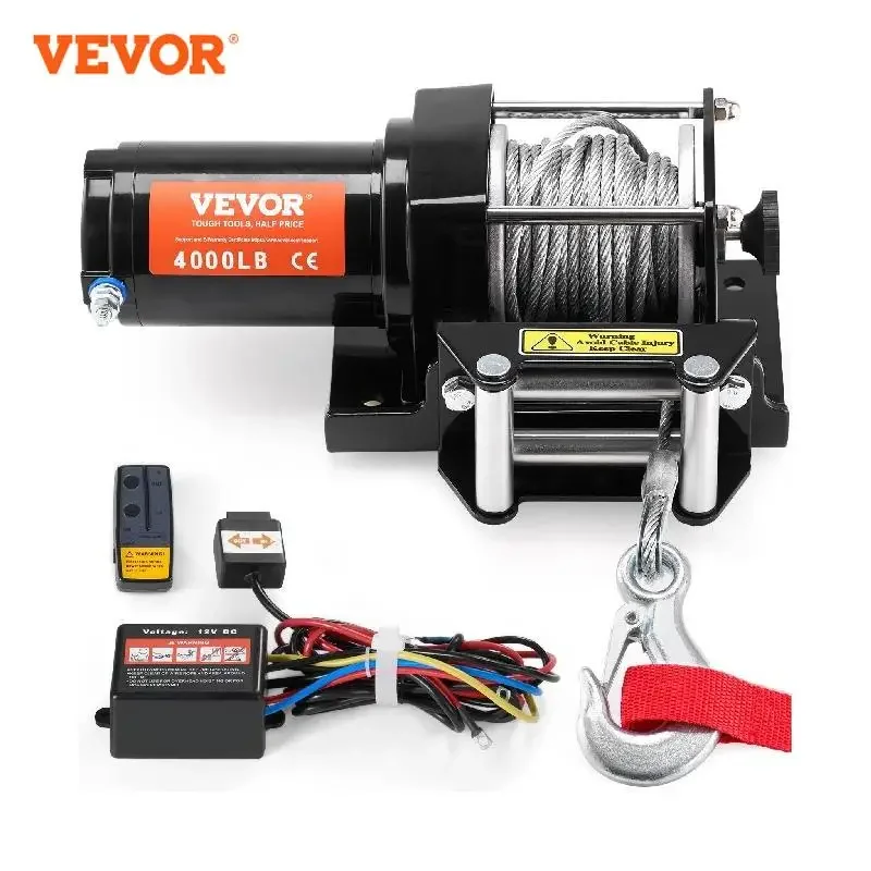 Guincho elétrico VEVOR de 4000 libras com cabo de aço de 7 fios de 39 pés, controle remoto sem fio e com fio, guincho ATV/UTV para reboque de