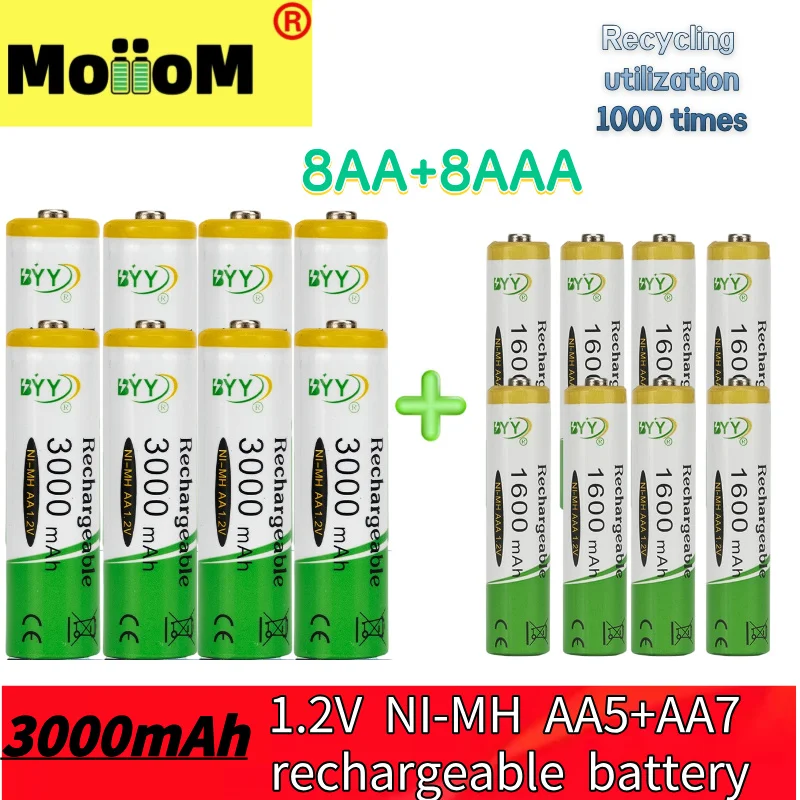 

2024 popular NI-MH rechargeable batteries AA3000mAh and AAA1600mAh 1.2v AA nickel hydrogen AAA rechargeable 1000 times battery