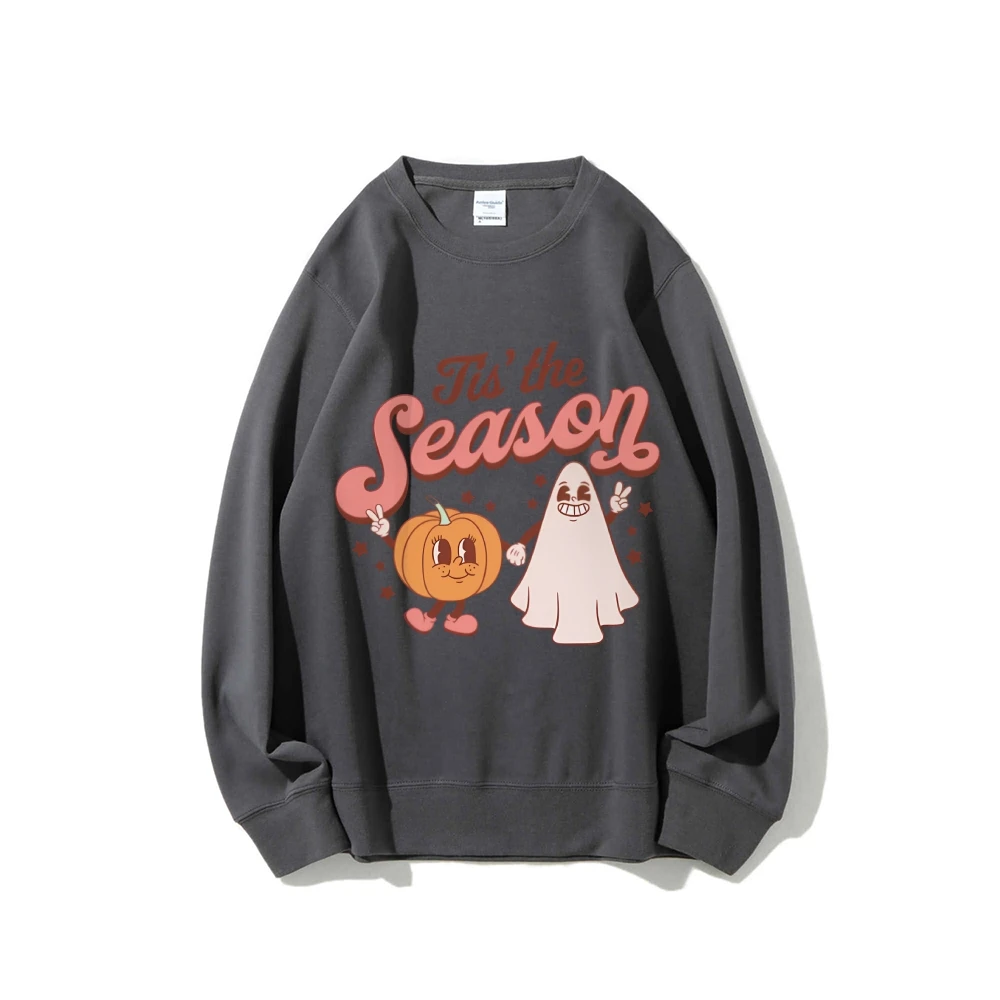 Cotton High Quality Hoodie Halloween Pumpkin Cute Ghost Graphic Print Neutral Style Oversized Loose Shoulder Sweater