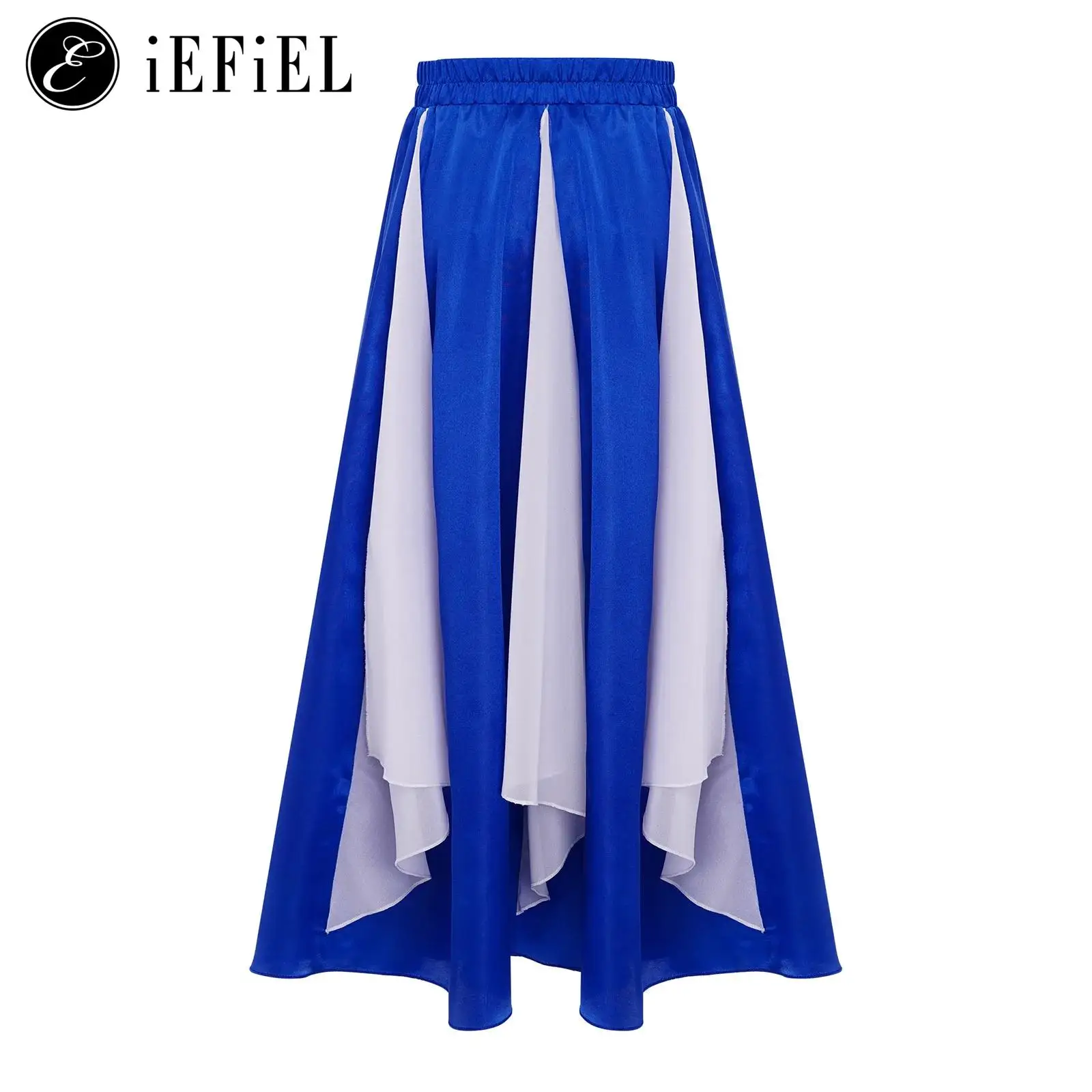 

Kids Girls Praise Dance Skirts Elastic Waistband Colorsplice Ruffles Maxi Split Dress Modern Contemporary Lyrical Dancewear