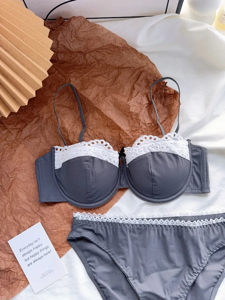 مجموعة ملابس داخلية من الدانتيل الفرنسي من exy حمالة صدر رافعة للثدي الصغير، مجموعة رفع مضادة للترهل، أشرطة رفيعة نصف كوب طقم سراويل داخلية BANERDANNI #1
