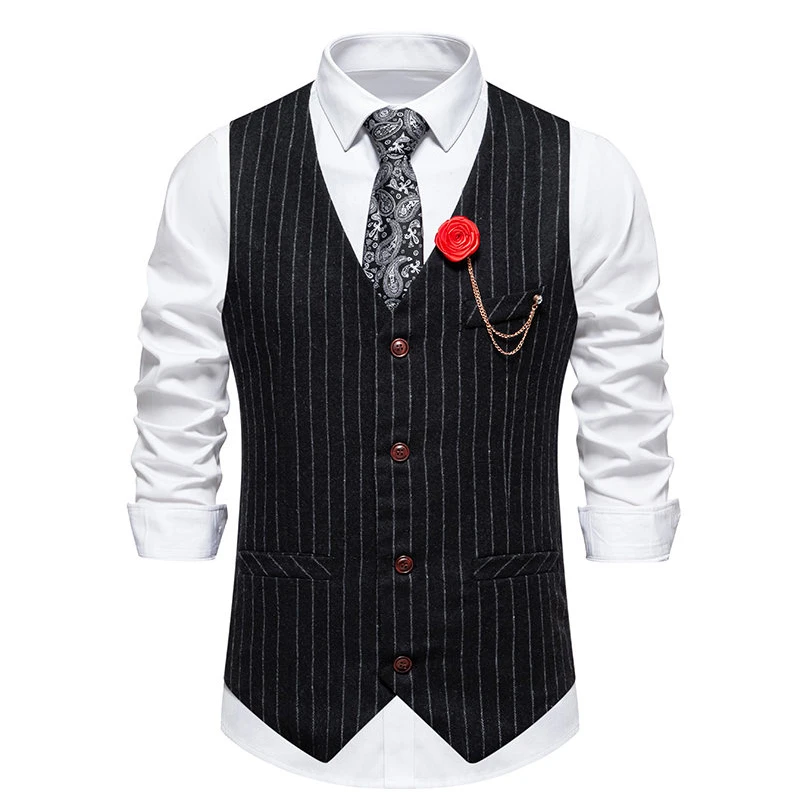 New Men's Vintage Striped Tweed Single-breasted Vest Men's Business Suit Vest Waistcoat for Men Men's Dress Vest