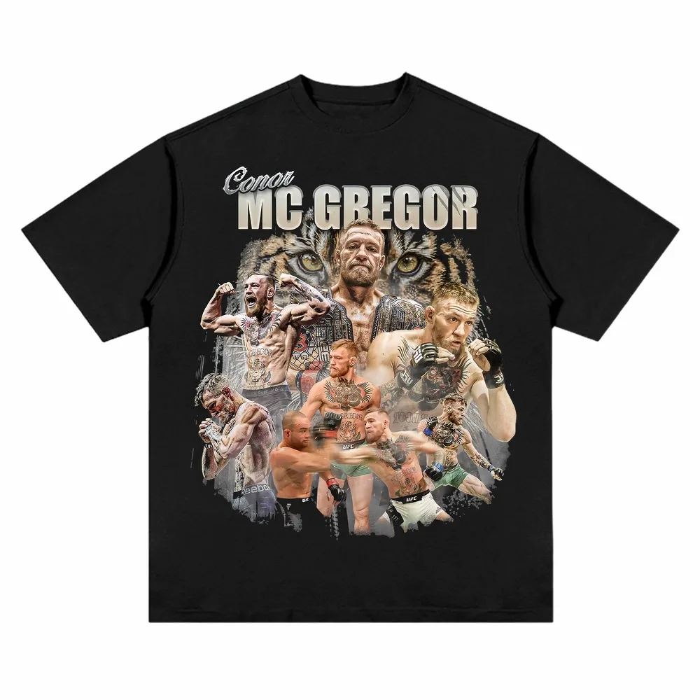 Camiseta Gráfica Conor McGregor 2026 para Hombre, Algodón Afelpado, Transpirable, Estilo Gótico, Cuello Redondo, Holgada, Informal, Deportiva, para Entrenamiento