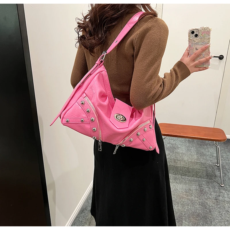 Solid Rivet PU Shoulder Bags Zipper Lock Small Square Crossbody Bags for Women 2024 High Quality Fashion New Bolsas Femininas