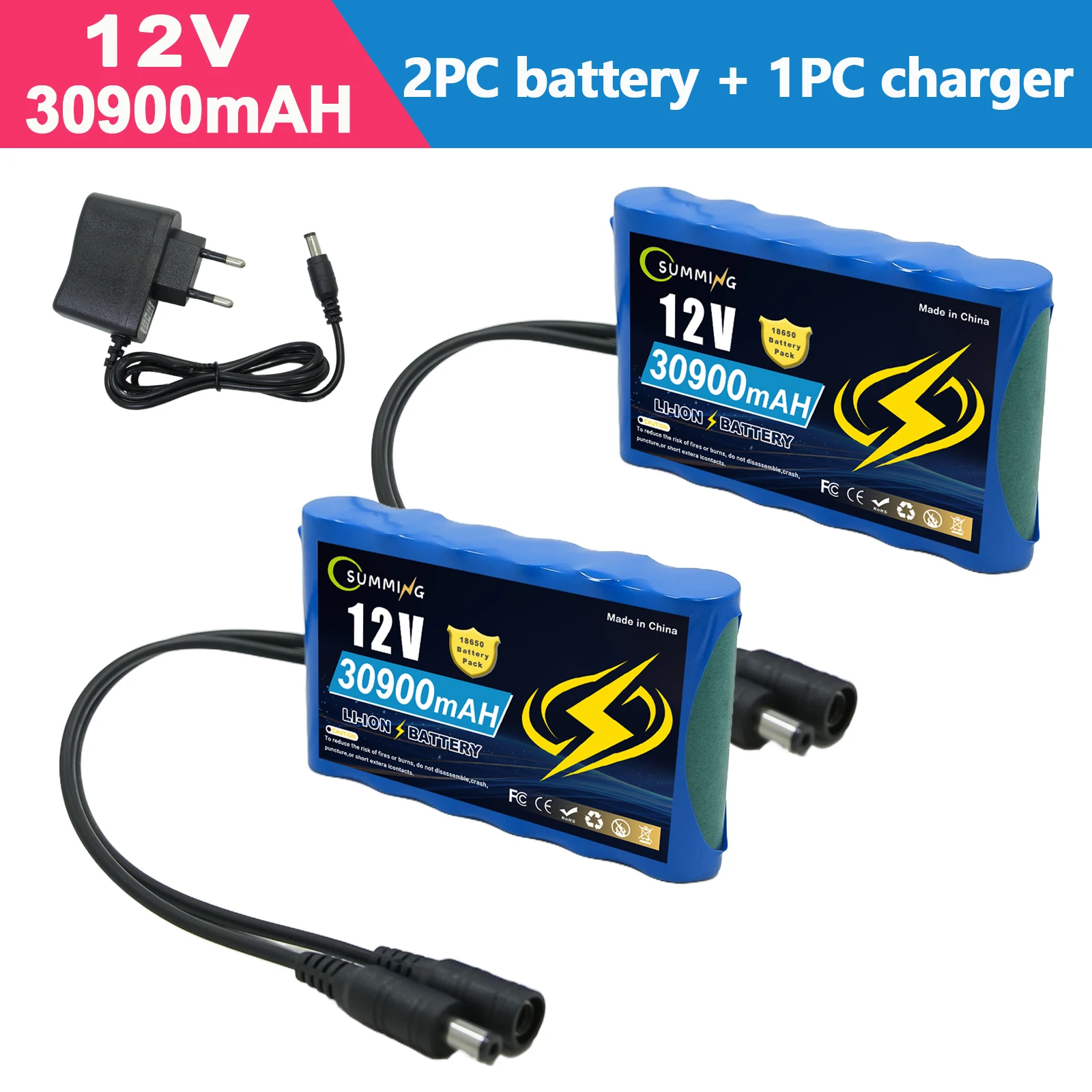 

New Portable Super 12V 30900mah Battery RechargeableLithium Ion Battery Pack Capacity DC 12.6v 30.9Ah CCTV Cam Monitor