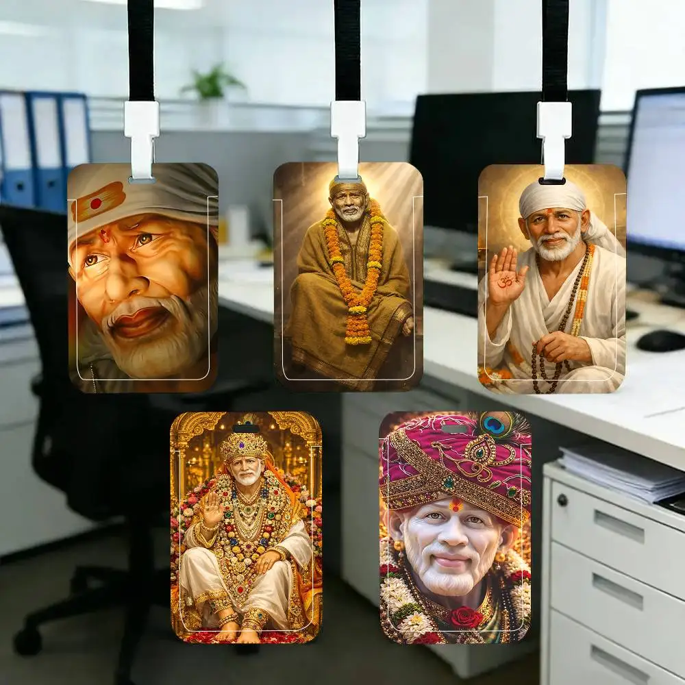1 unidad Funda protectora para tarjetas de identificación, tarjetas escolares, tarjetas de acceso, tarjetas de autobús y tarjetas de comida, con sistema de fácil inserción, Shirdi Sai Baba