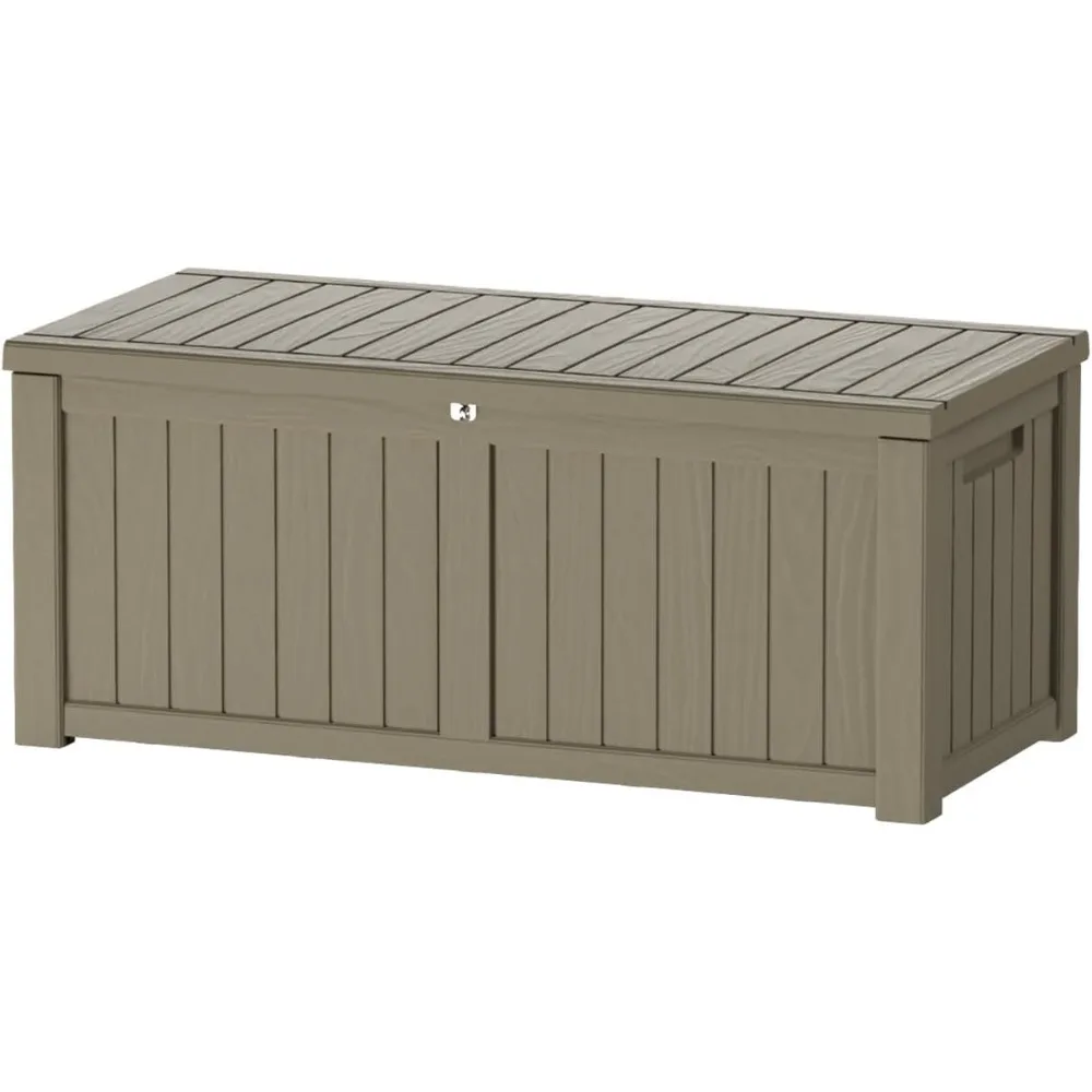 

150 gallon lockable resin deck box, waterproof & uv-resistant outdoor storage box for outdoor cushion storage, garden tools & po