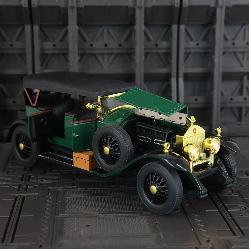 

1:24 Винтажная модель автомобиля из сплава Rolls Royce 1-го поколения Phantom, украшение автомобиля, звуковая и световая связь, игрушечная машина с богатыми деталями