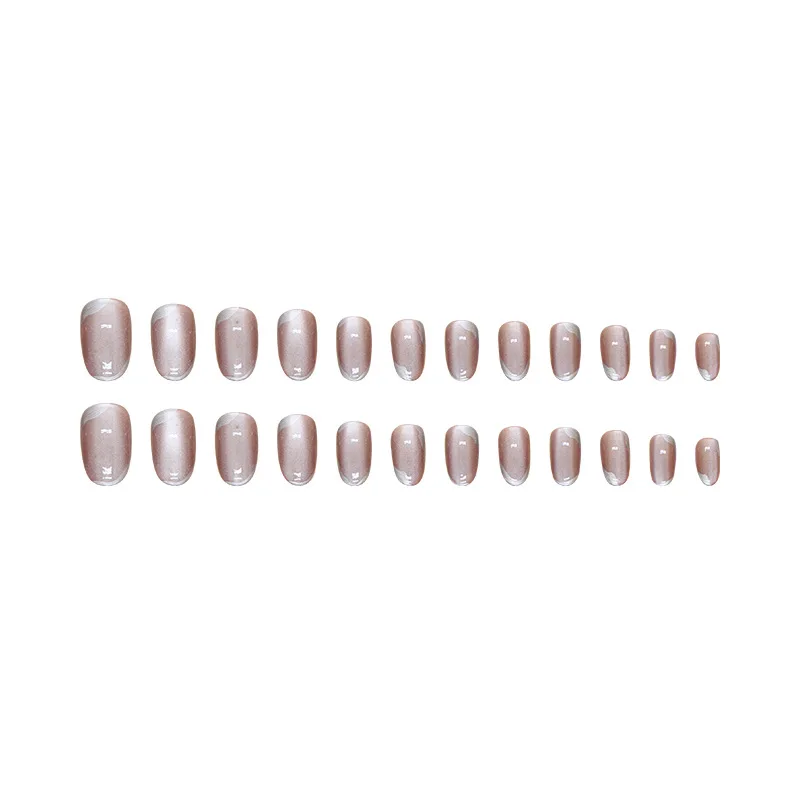 24 pçs curto francês gradiente ballet prego destacável olho de gato imprensa em unhas unhas falsas manicure dicas de unhas verão oval unhas falsas