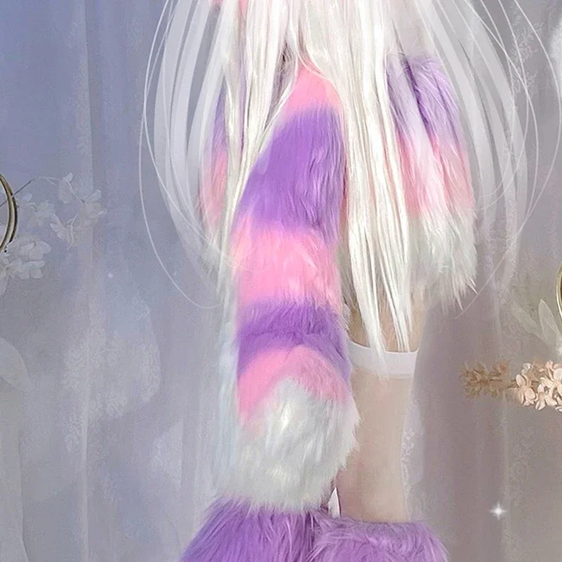 Handmade Cute Furry Anime Cosplay Set Fox Cat Ear Fox Tail Leg Performance Props Plush Cosplay Accessories Halloween Party Gift image 3
