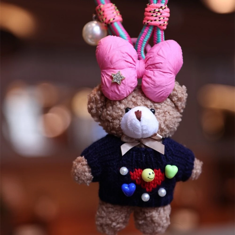 الأصلي اليدوية لطيف فتاة القلب الدب قلادة حقيبة قلادة حبل ملون أفخم قلادة دمية الدمى