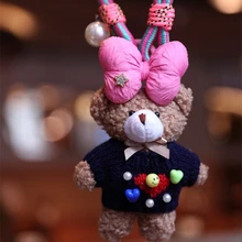 Original handmade cute girl heart bear pendant bag pendant colourful rope plush pendant doll dolls
