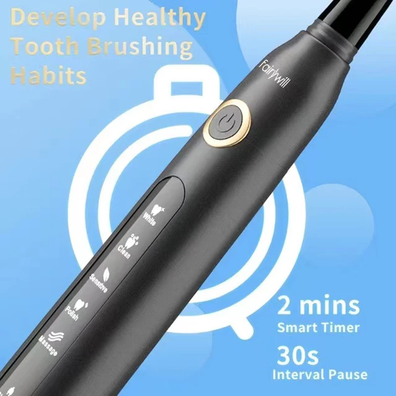 Fairywill 전동 칫솔 소닉 방수 USB 충전식 교체 브러시 헤드 스마트 타이머 성인 홈 FW-507