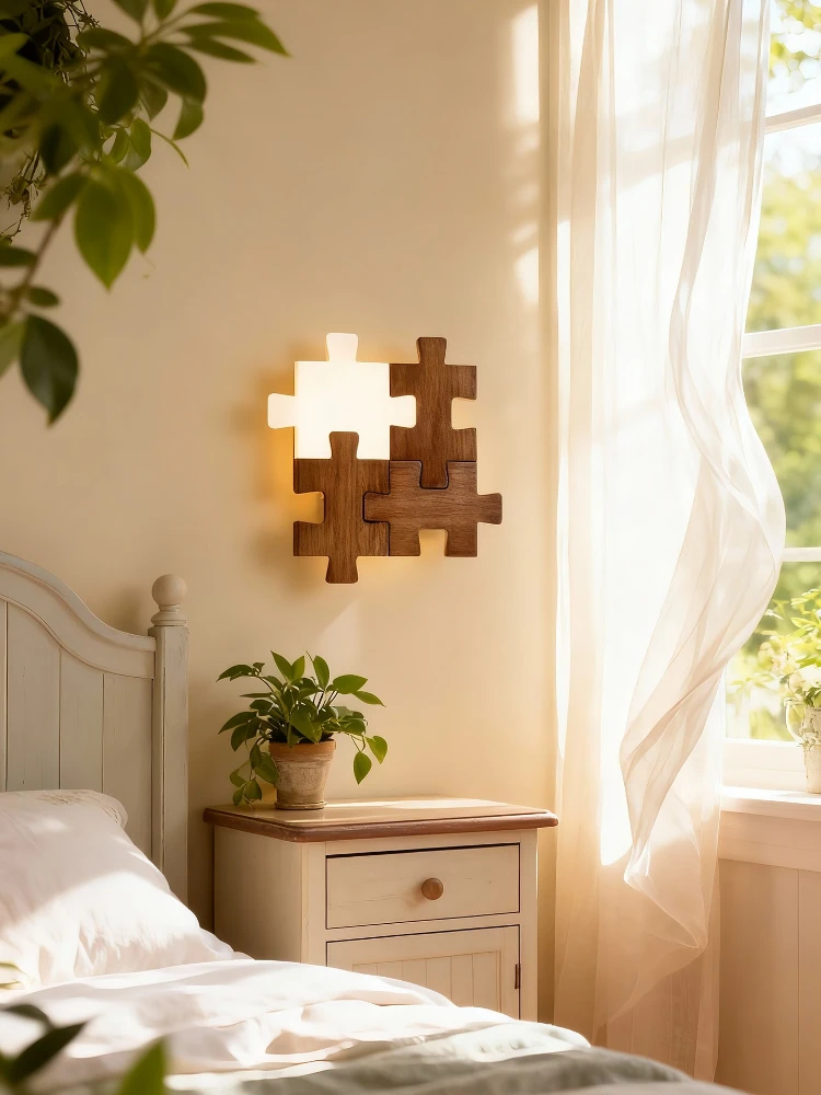 Nordic Wood LED Wall Lamp Building block puzzle light Creativity LED Sconce Lights Living room decor wall light Bedroom Bedside