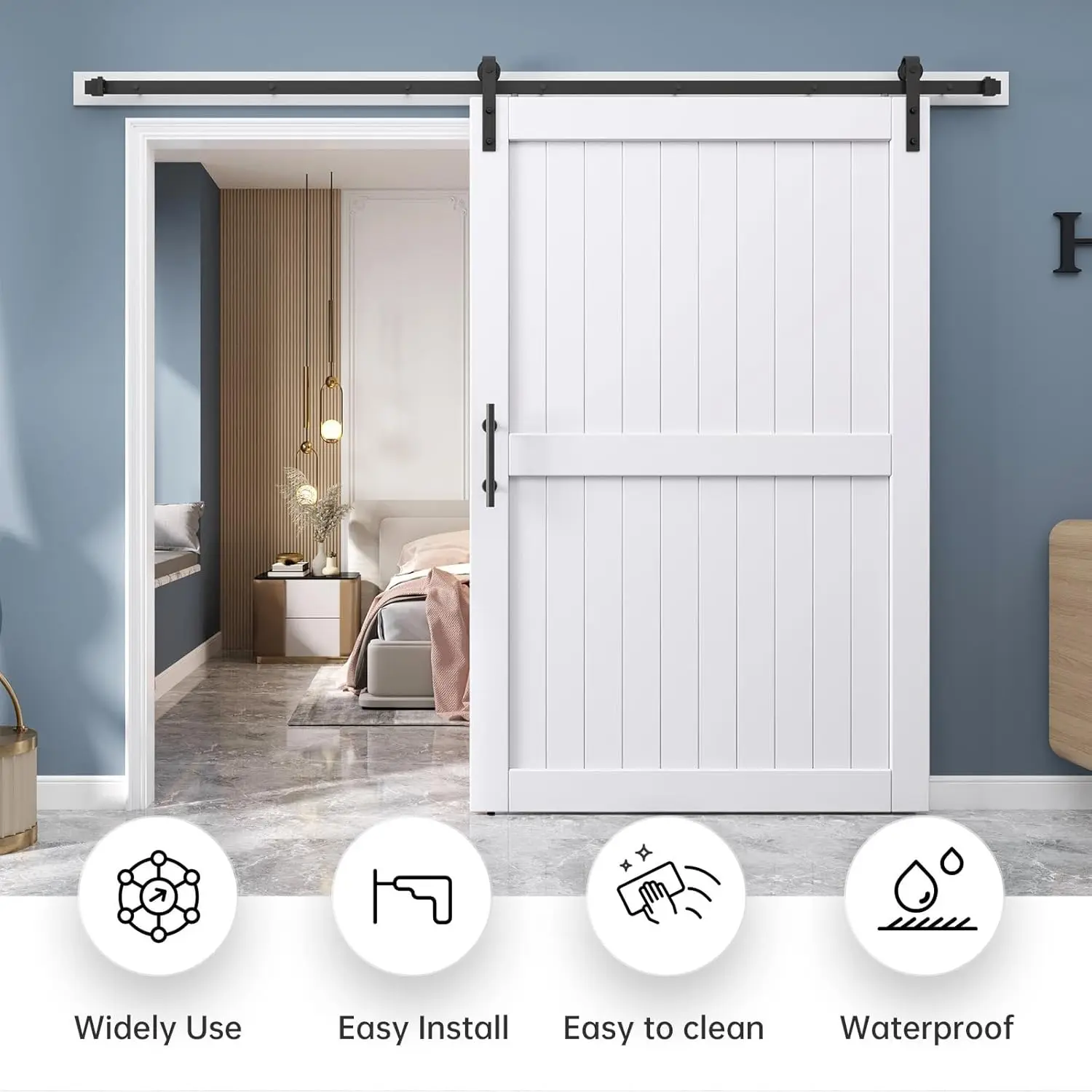 54in x 84in Sliding Barn Door with 9FT Barn Door Hardware Track Kit Included,Solid Inside Covered with Water-Proof PVC Surface