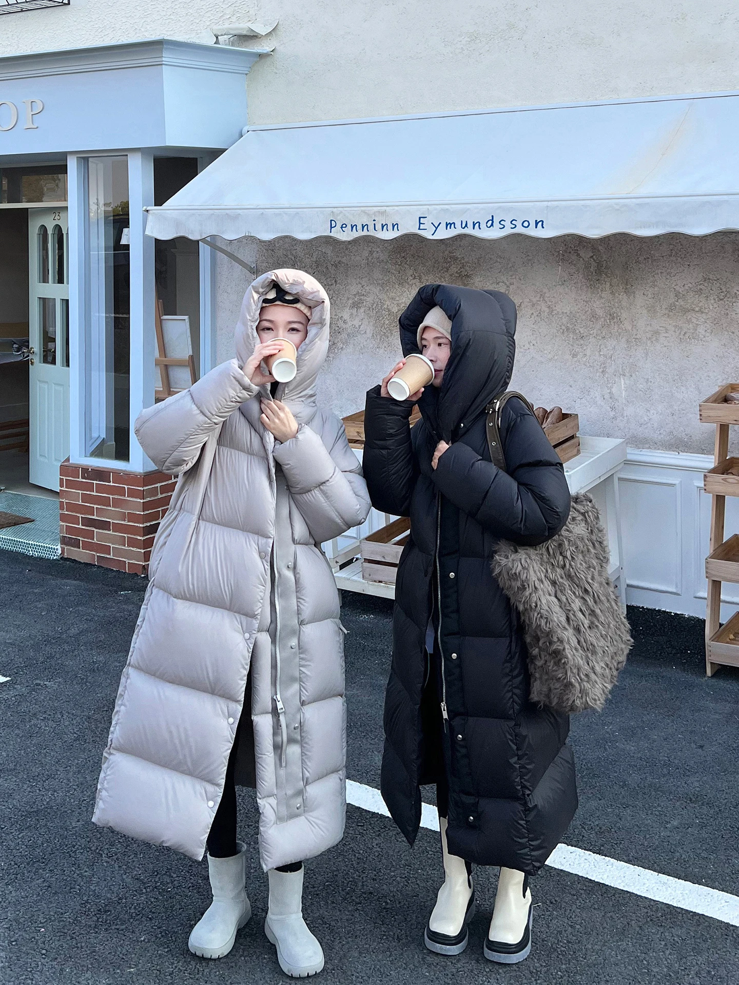 جاكيت نسائي طويل منفوخ بغطاء رأس، محشو بريش البط الأبيض بنسبة 90%، دافئ للشتاء، عصري