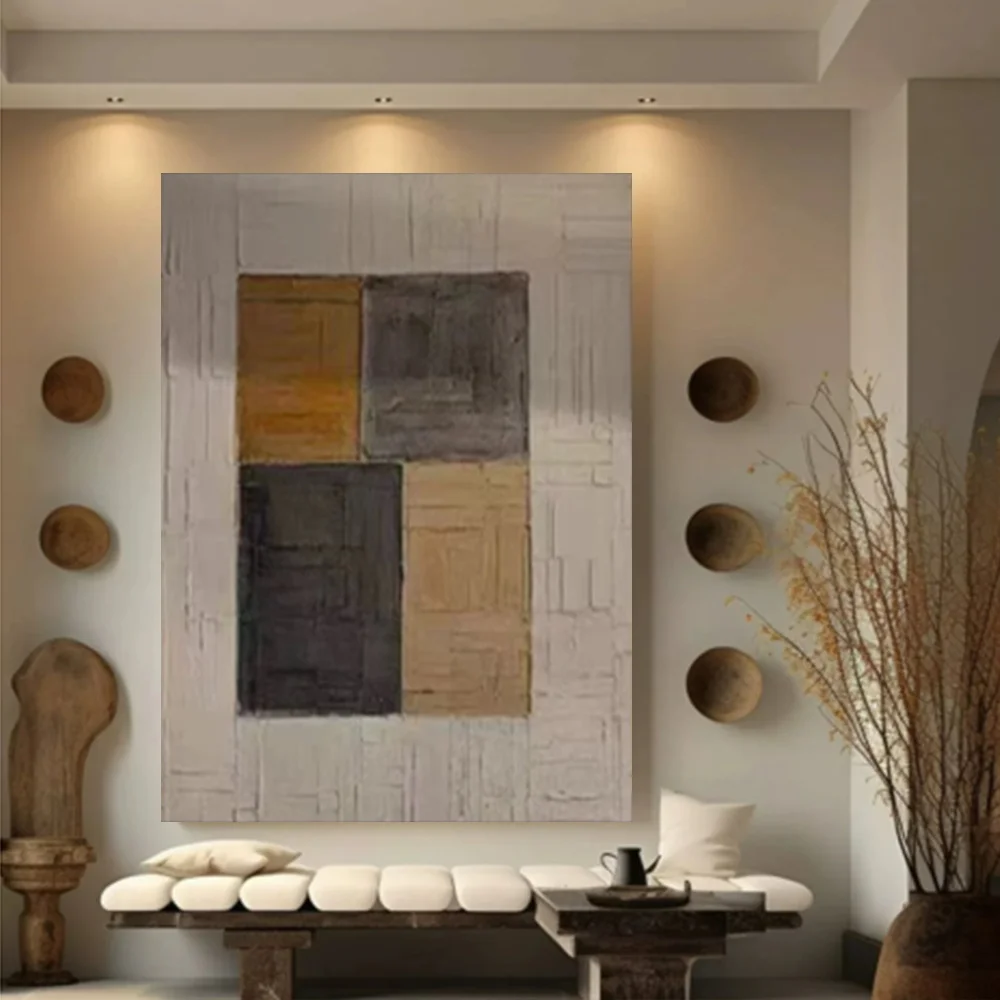 

100% hand drawn brown square abstract oil painting original wall painting home living room decoration paint interior aesthetics