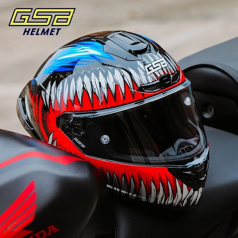 GSB 361GT Full Face Motorcycle Helmet Universal for Men Women Racing Helmet with Large Spoiler 4‑Season SuitableforSpring Riding