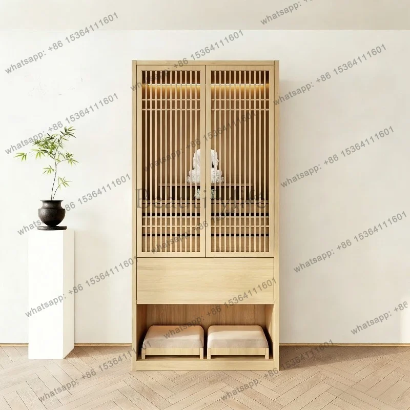 YJ New Chinese Standing Shrine Cabinet Home Altar Table Household Worship Stand For Guanyin God of Wealth Buddha Display Cabinet