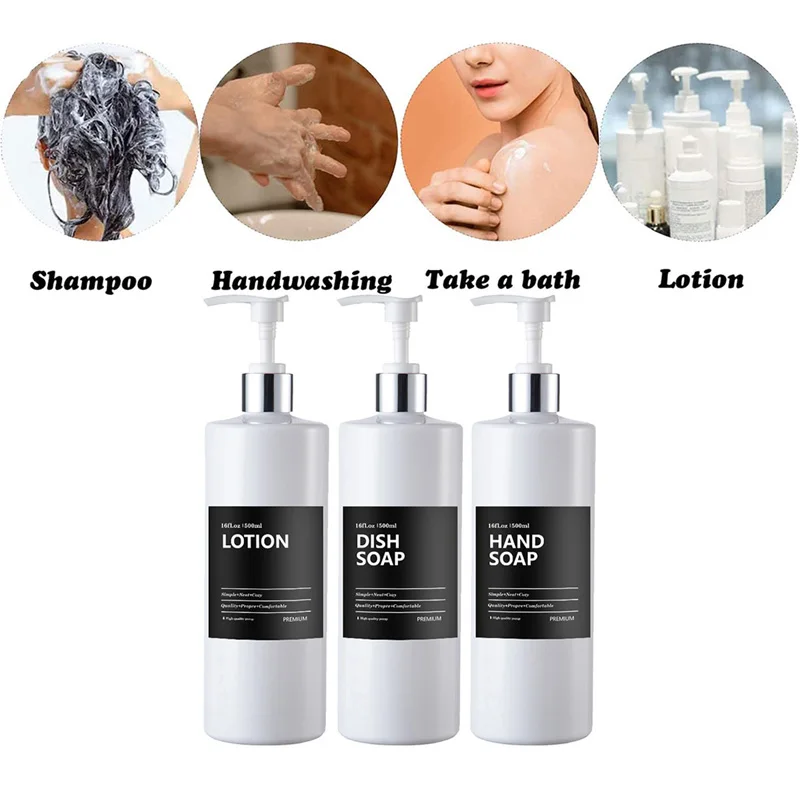 2/3PCS 500ml Soap Dispenser With Labels Refillable Shampoo Conditioner Bottles Bathroom Hand Pump Bottle Liquid Lotion Container