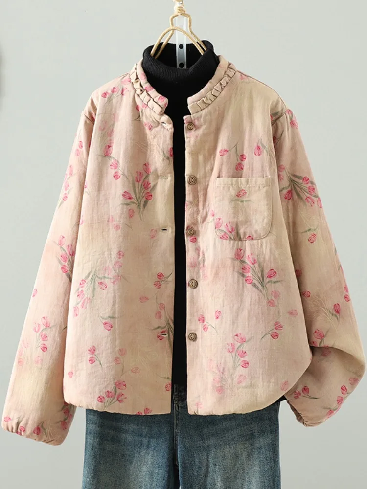 

Новая женская зимняя хлопковая куртка в китайском стиле с воротником-стойкой и древним принтом, большие размеры, тонкая, теплая, для дома