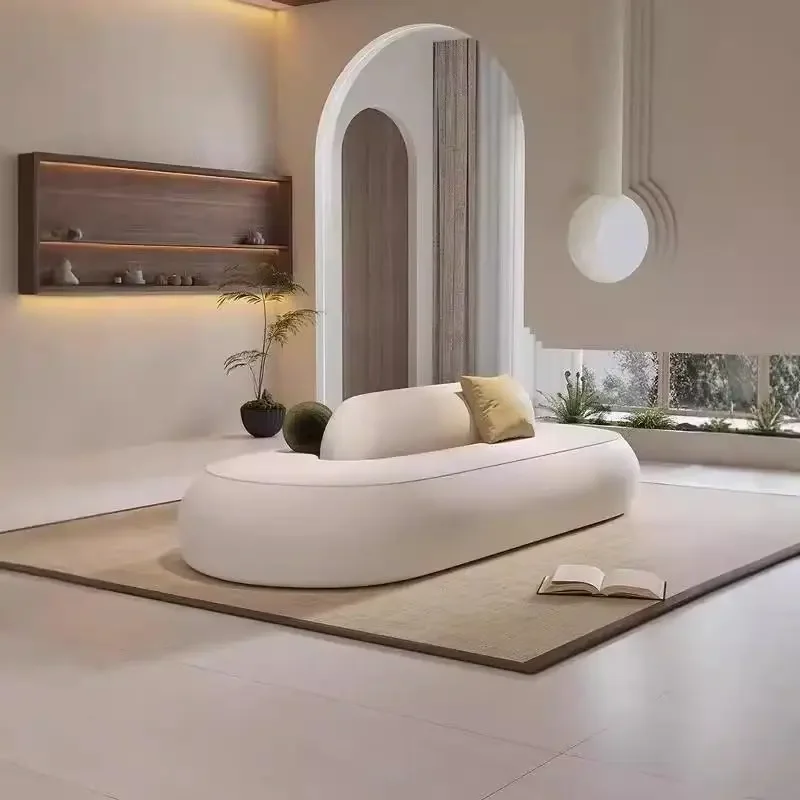 Modern simple special-shaped fabric, clothing store, beauty salon lounge area reception Nakajima double-sided leather sofa