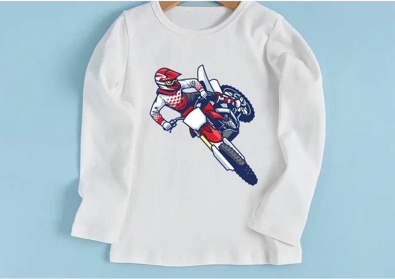 Funny Motorcycle Motocross Rider Print Cute Kids T shirt Casual Children Clothes Autumn Baby Boys Girls Long Sleeve T-shirt,