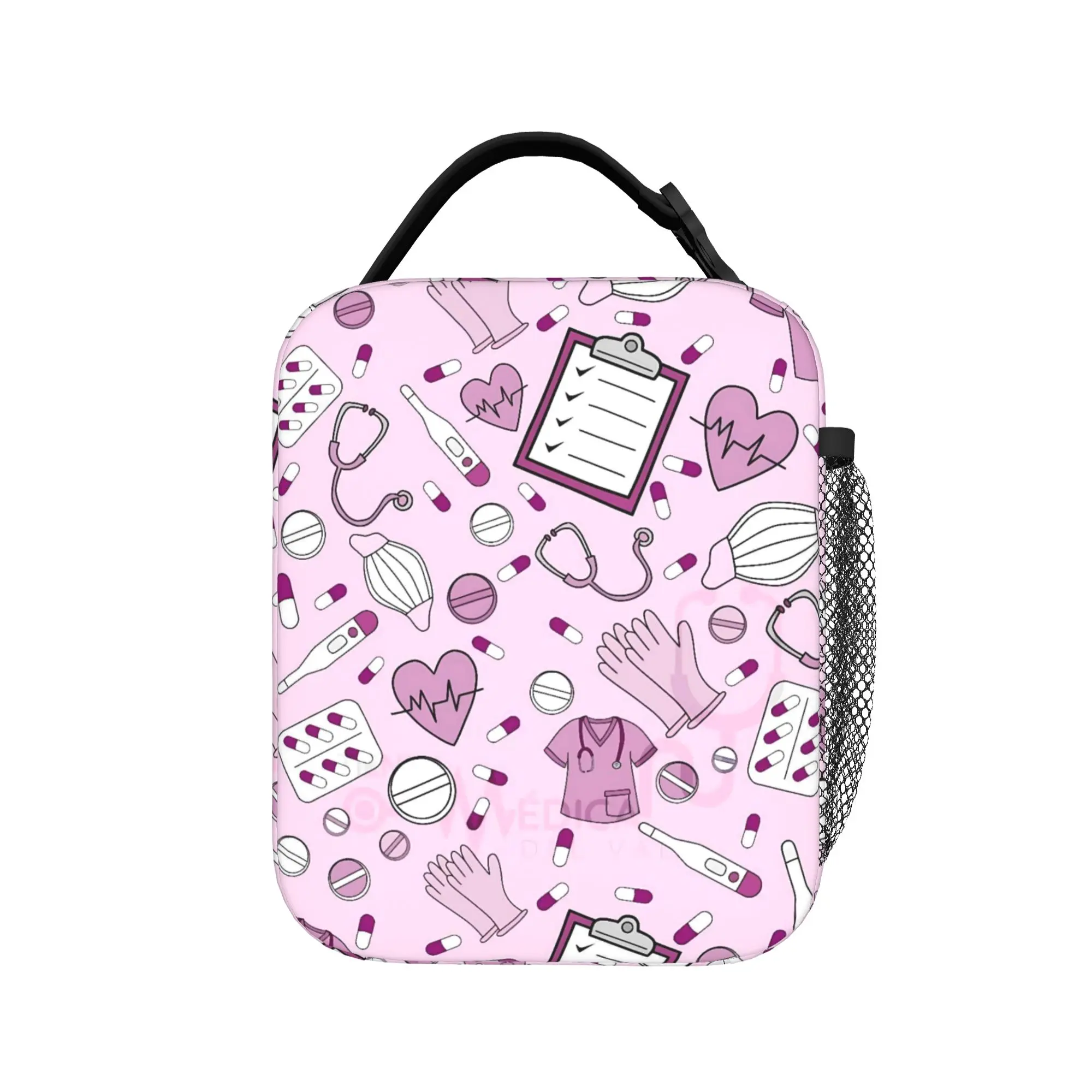 

Розовая сумка для обеда с изображением доктора и медсестры, дизайнерская сумка для обеда для мужчин, ретро-сумка-холодильник для школы, удобные термосумки для обеда из оксфордской ткани