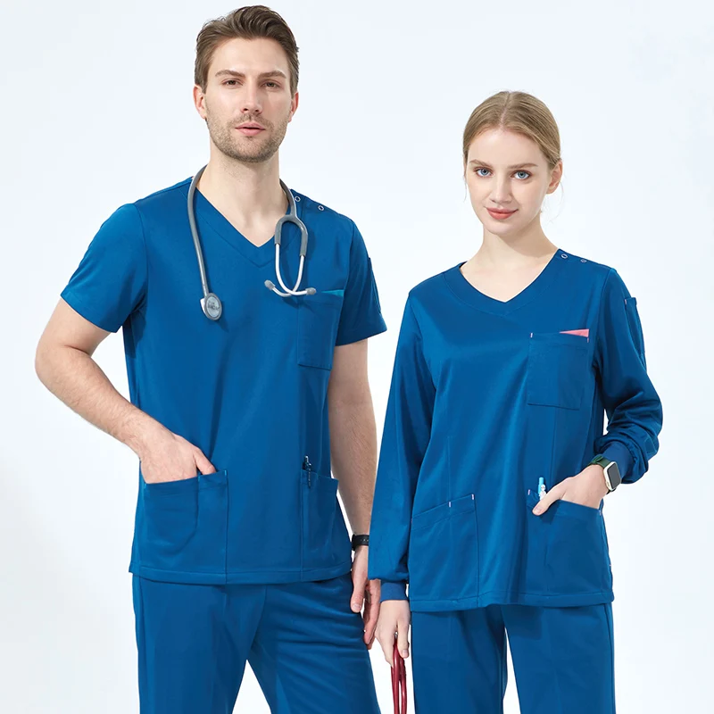 Nursing Medical Scrub Sets Woman Breathable Surgery Clothing Heart Shaped Collar Specialty Pet Vet Hospital Uniforme Unisex 602