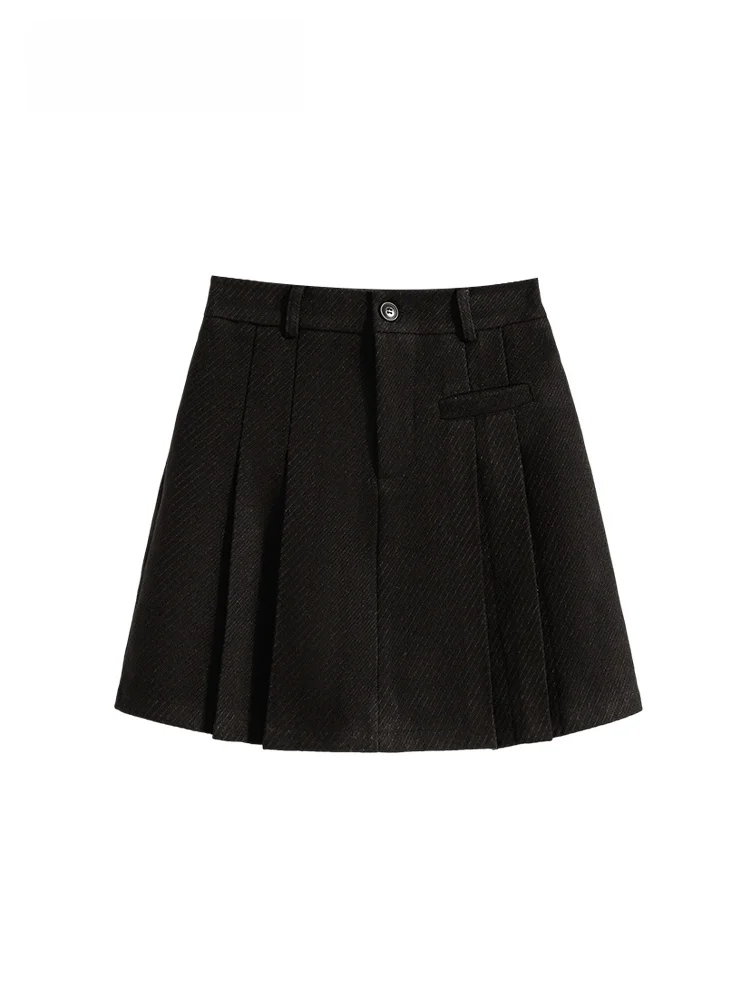 

Шерстяная юбка с высокой талией для женщин больших размеров: весенняя модная повседневная юбка А-силуэта свободного кроя в студенческом стиле, стройнящая фигуру