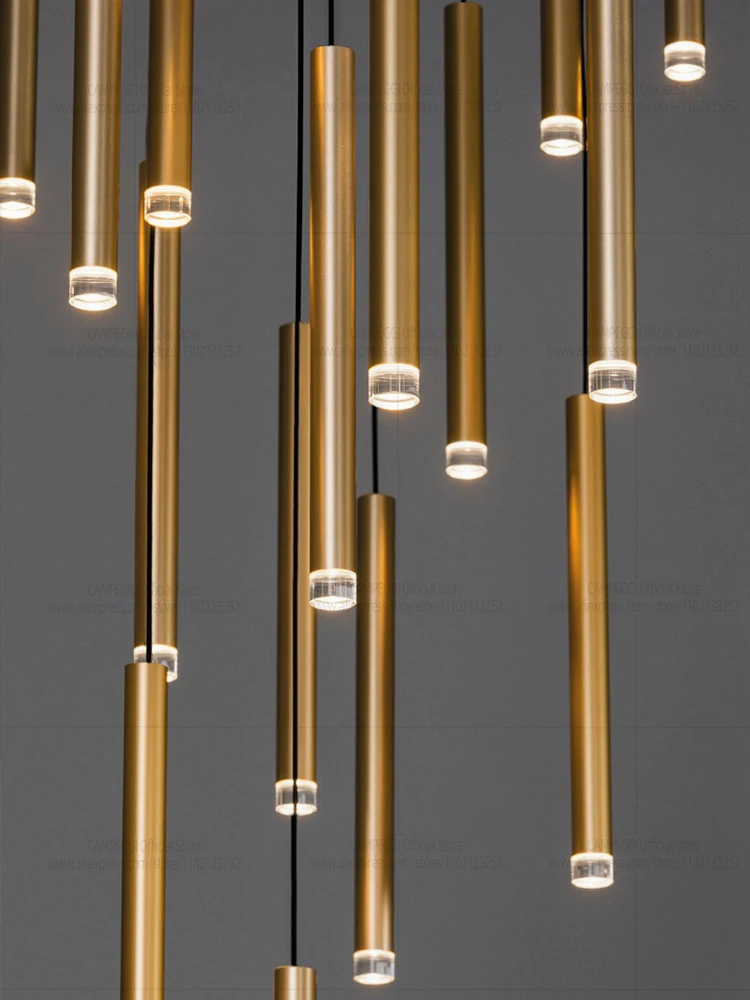 

Modern Living Room Cylindrical Long Pendent Lamp Attic Light Indoor Lighting Villa Staircase Chandelier Dining Room Ceiling Lamp