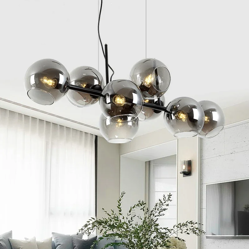 

Nordic Glass Chandelier for Dining Room Kitchen Living Room Bedroom Glass Ball Black Ceiling Pendant Lamp Suspension Light