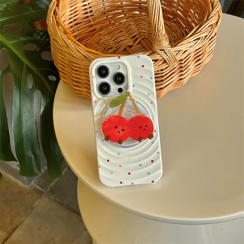 Magnetic Phone Case with Cute Cherry Magsafe Holder Vampire Egg Funny Phone Case for iPhone 15 Pro 14 13 12 Pro Max 15 Pro Soft