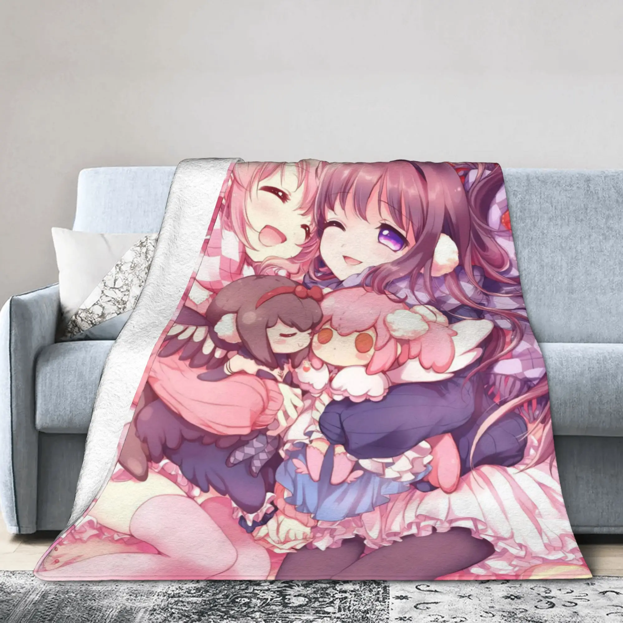Puella Magi Madokas Magica Anime Wool Blankets Lovely Girl Funny Throw Blanket for Bed Sofa Couch 125*100cm Bedspreads