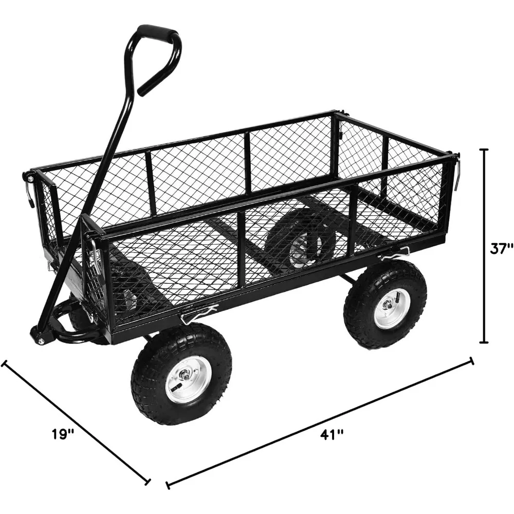 Carrito de jardín plegable con ruedas, carrito con ruedas, Asa giratoria de 180 ° y lados extraíbles, 900lbs