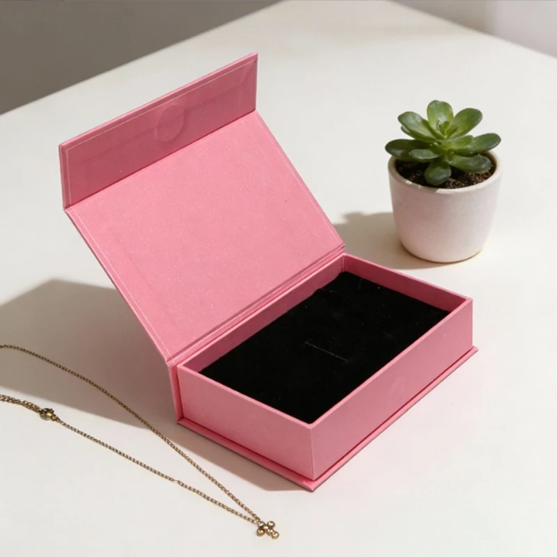 10-個マグネットクラムシェル小さなギフトボックス結婚式誕生日パーティージュエリー製品包装箱カスタムロゴピンク紙箱