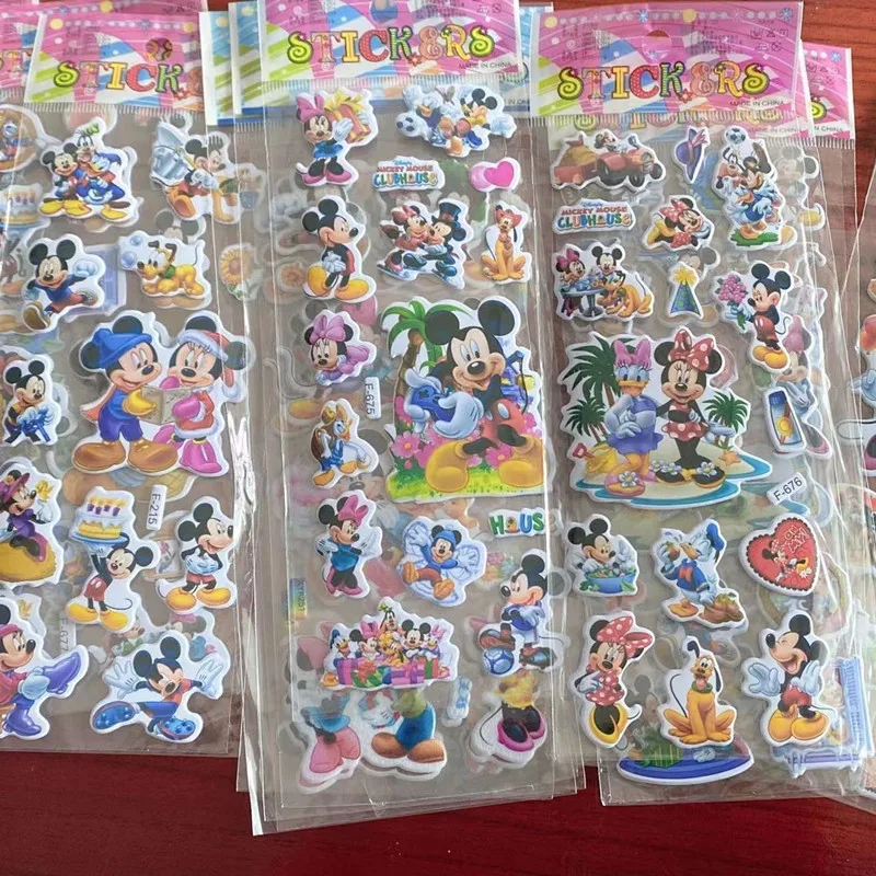 6/12PCS Mickey Mouse Minnie Toys Stickers 3D Children's Anime Cartoon Bubble Paste Thicken The Reward Sticker Kids Toys Gift