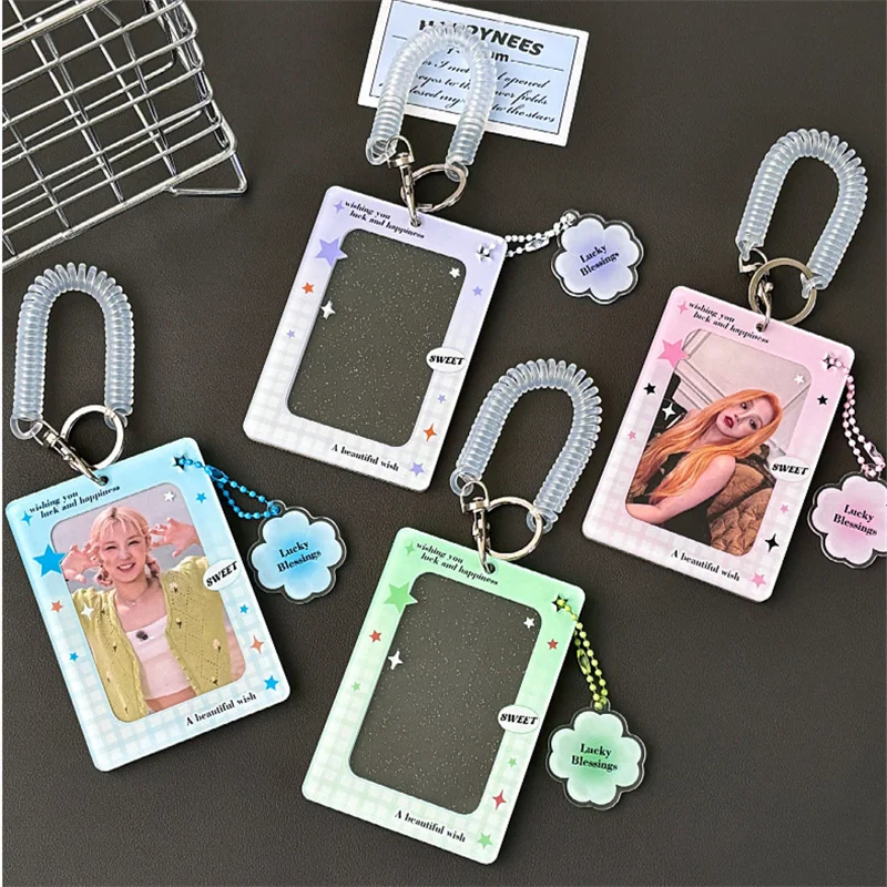 KPOP Clover-tarjetero acrílico transparente con purpurina de 3 pulgadas, tarjetero coleccionable de postales, álbum de Idol, Protector de tarjetas de fotos, K-POP