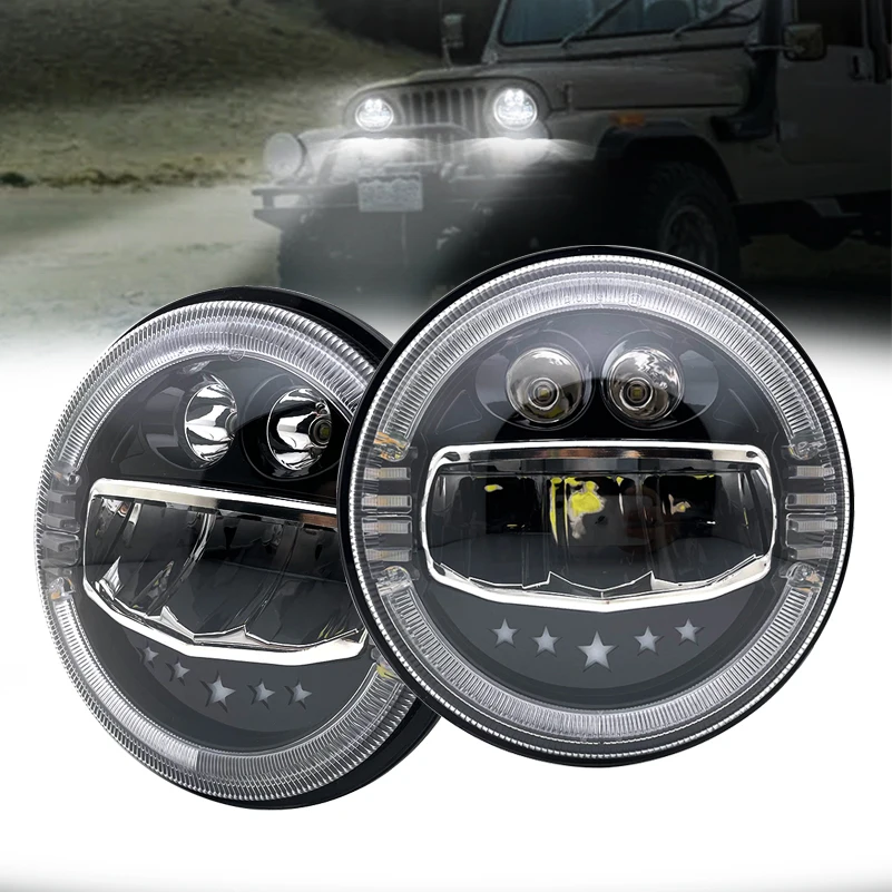 2pcs Halo 7Inch Headlights Fit for Mazda Miata MX5 Angel Eye Headlamp For Jeep Wrangler Lada Niva 4X4 Offroad