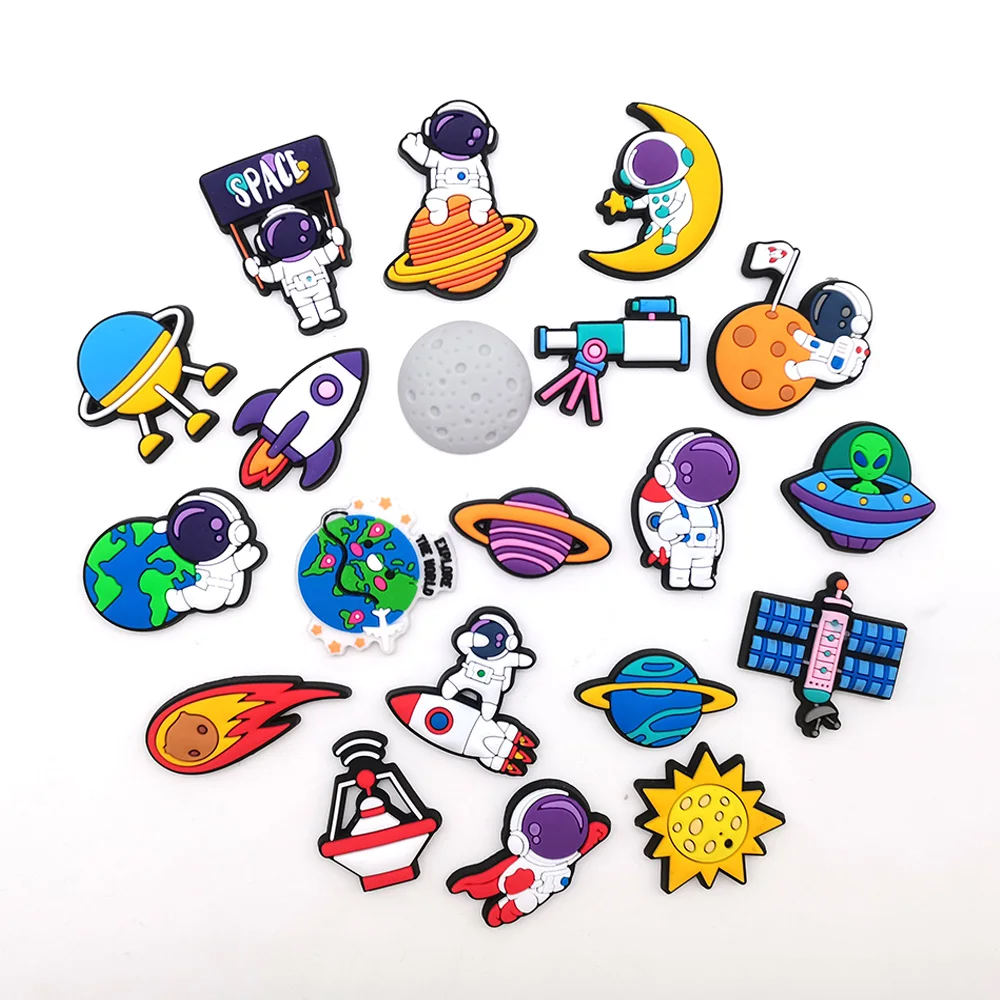 New 1-20pcs Shoe Charms Decoration for Charms Astronaut Outer Space Badge Kids Clogs Accessories Boy Pins X-mas Gifts