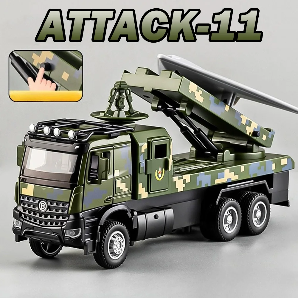 1:35 ATTACK-11 Drone Launch Vehicles Diecast Alloy Model Toys Cars Sound Light Pull Back Doors Opened Models Child Holiday Gifts