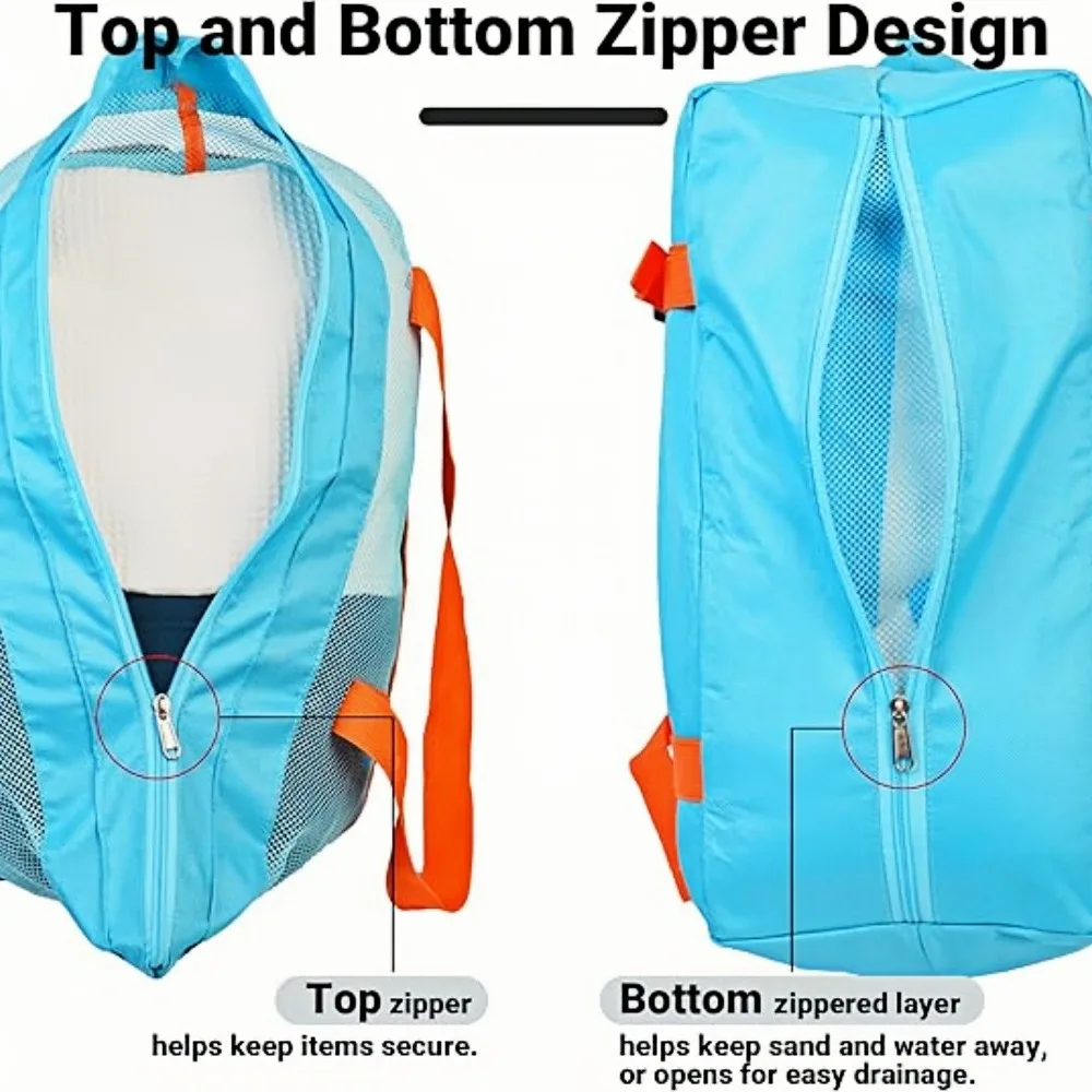 Mesh Beach Bag with Zipper Top Pool Bag with Drainage 40L Large Beach Towel Tote for Women Cup Holder for Park Cruise