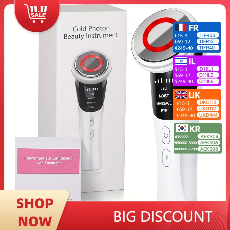 

LED Anti-Aging Massager: 4-in-1 Face & Neck Care, Wireless USB, Detachable & Ergonomic, Travel/Home Essential, Holiday Gift