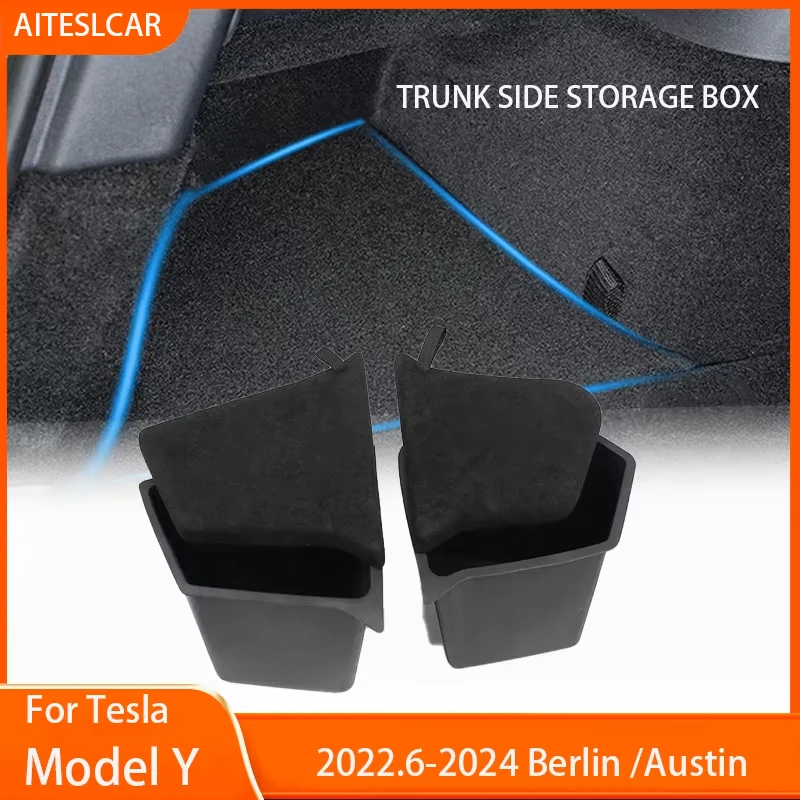 

Trunk Side Storage Bins For Tesla Model Y-Berlin/Austin 2022-2024 Cargo Compartment Organizer Bucket TPE Box & Carpet Lids