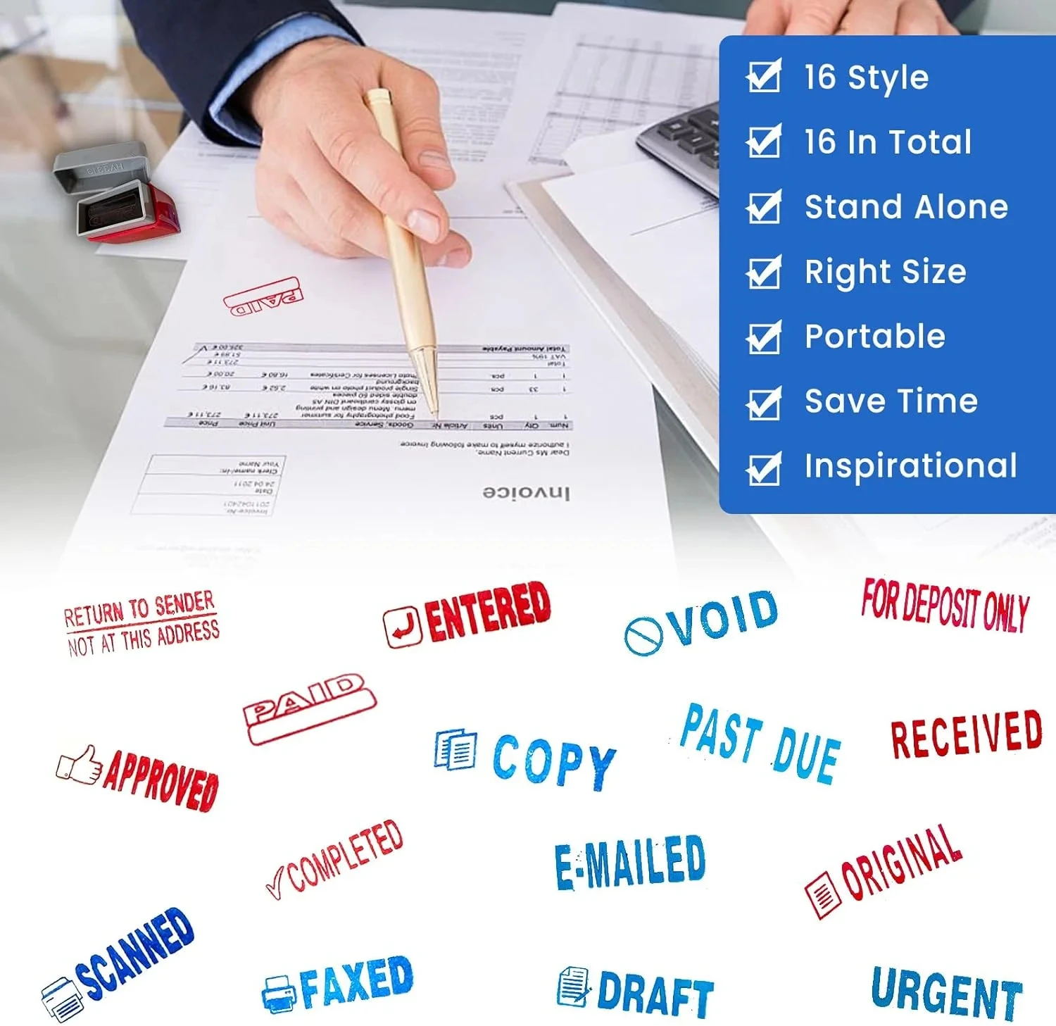 Office Stamp Set, includes 8 stamps for Approve, Paid, Completed, Copy, Fax, Scanned, Business Stamps, Information & Accounting view 5