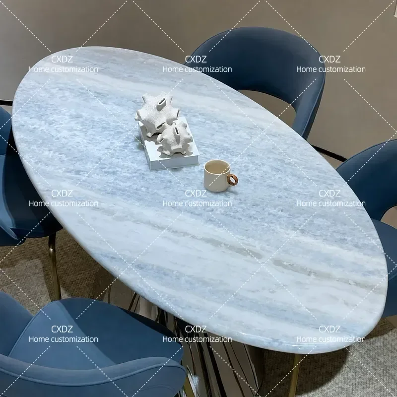 Blue Crystal Luxury Stone Dining Table Special Shaped Modern Light Luxury Household Natural Marble Dining Table