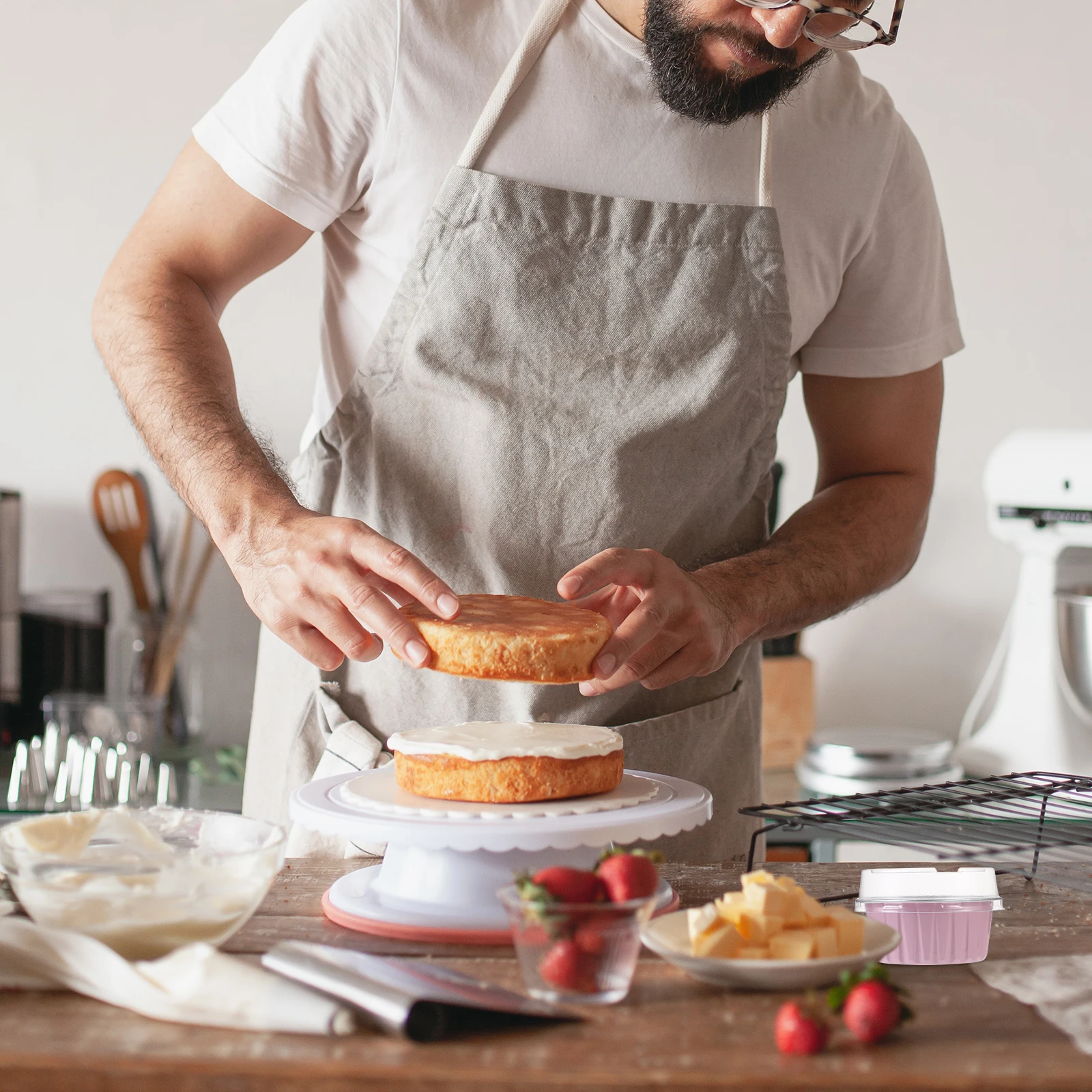 

50 шт., 125 мл, коробки для мисок из фольги, утолщенные чашки для выпечки тортов, высокие крышки, фритюрница, духовка, одноразовые формы из алюминиевой фольги, розовый пищевой класс