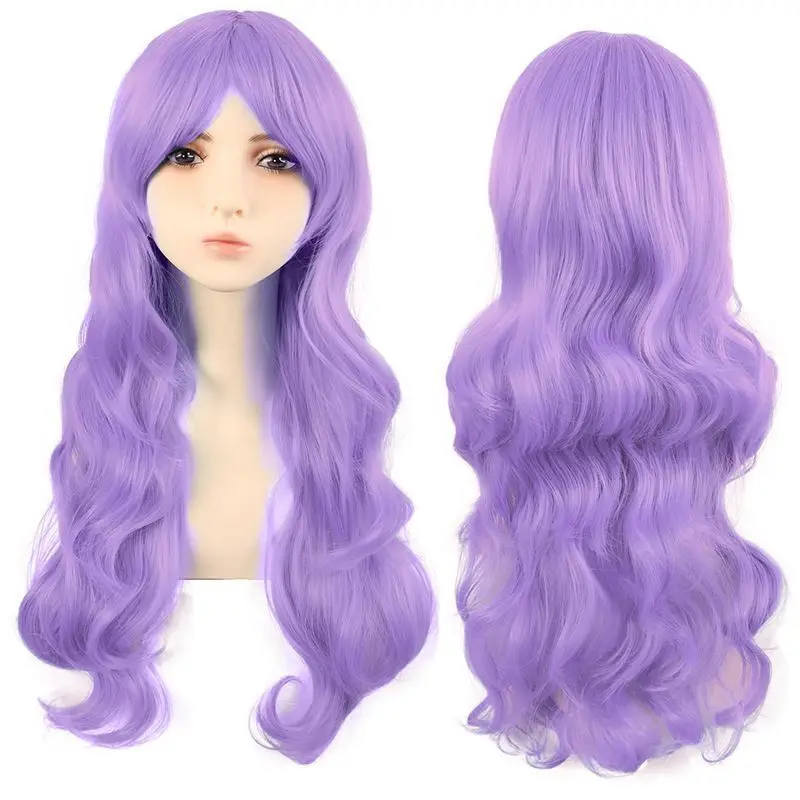 

Women Wig Long Wavy Curly Hair Fluffy Purple Synthetic Wigs